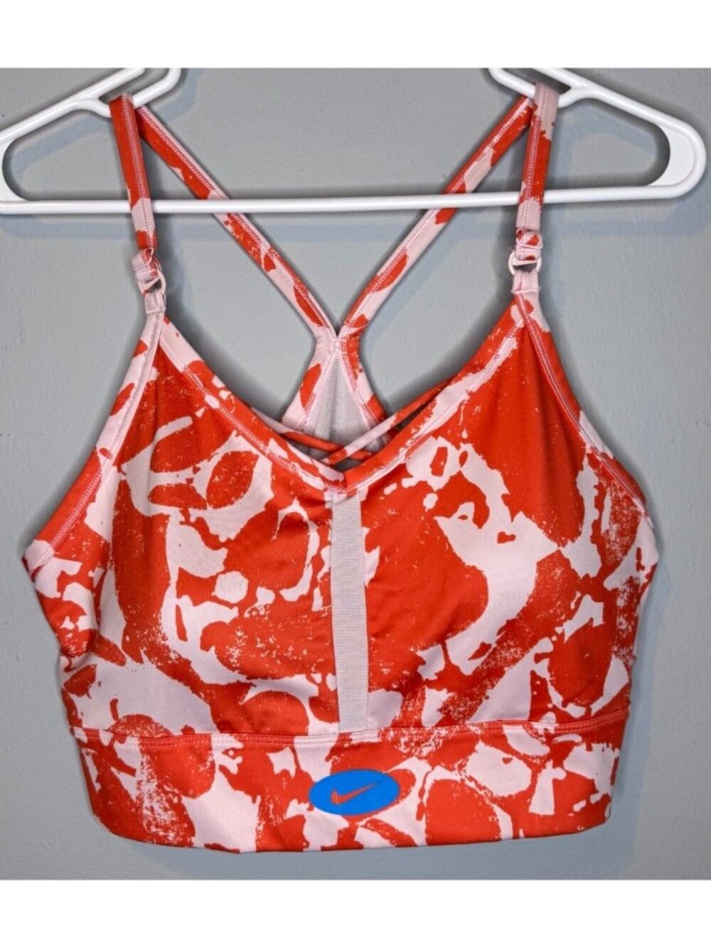 Nike Dri-FIT Womens XXL Orange White Abstract Racerback Sports Bra Indy